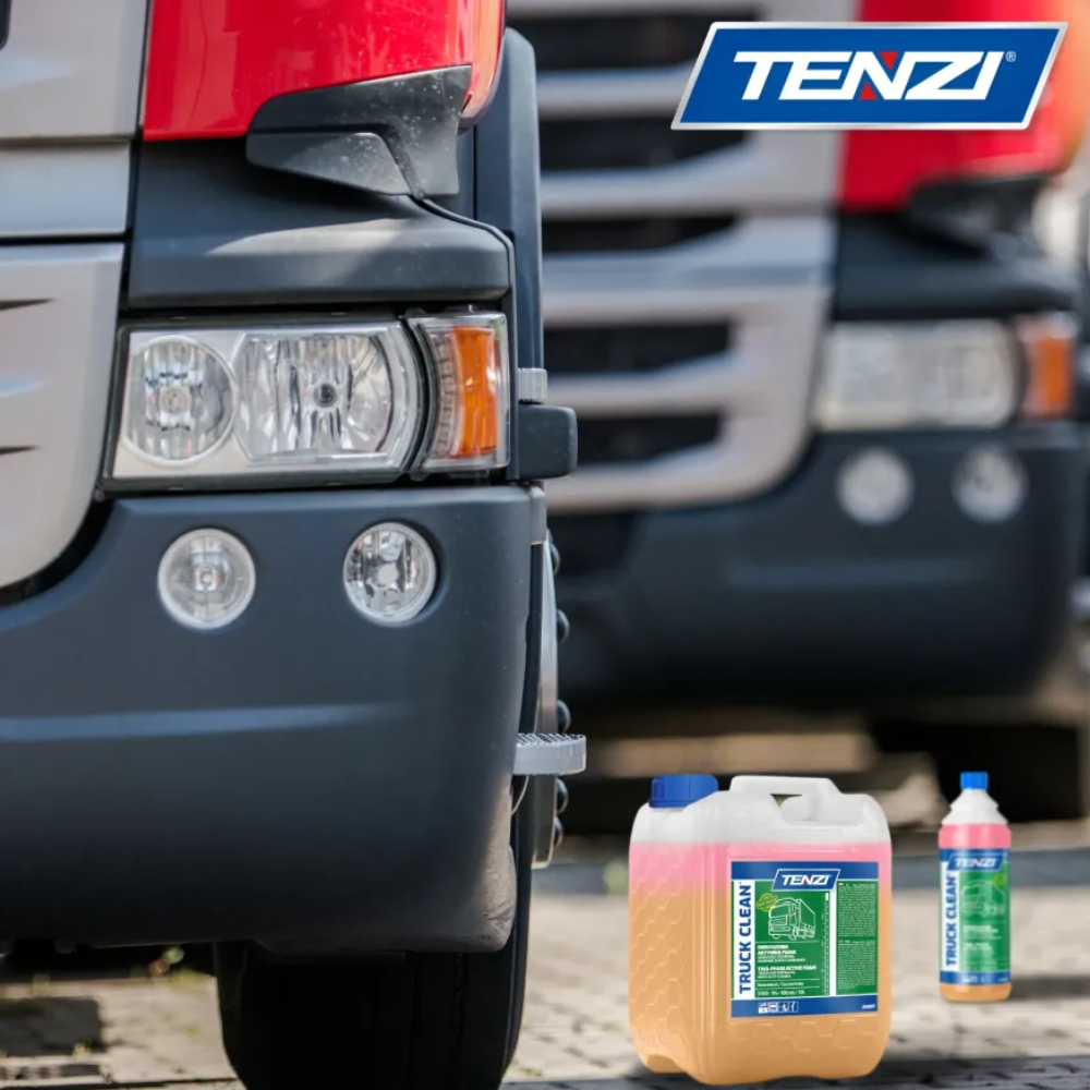 Truck Clean, TENZI, aktywna piana, dwufazowa piana, mycie ciężarówek, mycie TIR-ów, mycie pojazdów ciężkich, koncentrat do mycia, czyszczenie plandek, czyszczenie cystern, mycie pod wysokim ciśnieniem, usuwanie błota, usuwanie smarów, usuwanie oleju, profesjonalna chemia do flot, mycie maszyn budowlanych, mycie podwozi, mycie silników, środek do pojazdów specjalnych, preparat do floty transportowej