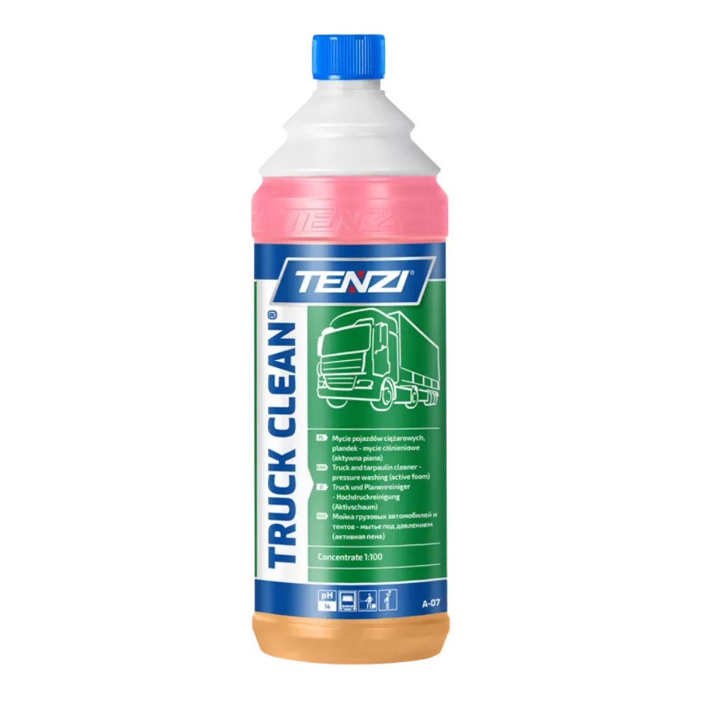 Truck Clean, TENZI, aktywna piana, dwufazowa piana, mycie ciężarówek, mycie TIR-ów, mycie pojazdów ciężkich, koncentrat do mycia, czyszczenie plandek, czyszczenie cystern, mycie pod wysokim ciśnieniem, usuwanie błota, usuwanie smarów, usuwanie oleju, profesjonalna chemia do flot, mycie maszyn budowlanych, mycie podwozi, mycie silników, środek do pojazdów specjalnych, preparat do floty transportowej