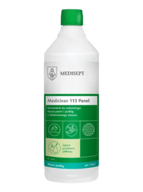Medisept, Mediclean 113 Panel, Mediclean 113 1L, płyn do mycia paneli, środek do paneli podłogowych, mycie podłóg drewnianych, preparat do parkietu, czyszczenie paneli bez smug, profesjonalny środek do podłóg, koncentrat do mycia podłóg, pielęgnacja paneli, płyn do parkietu lakierowanego, chemia profesjonalna do sprzątania, mycie ręczne podłóg, zapach jabłkowo-gruszkowy