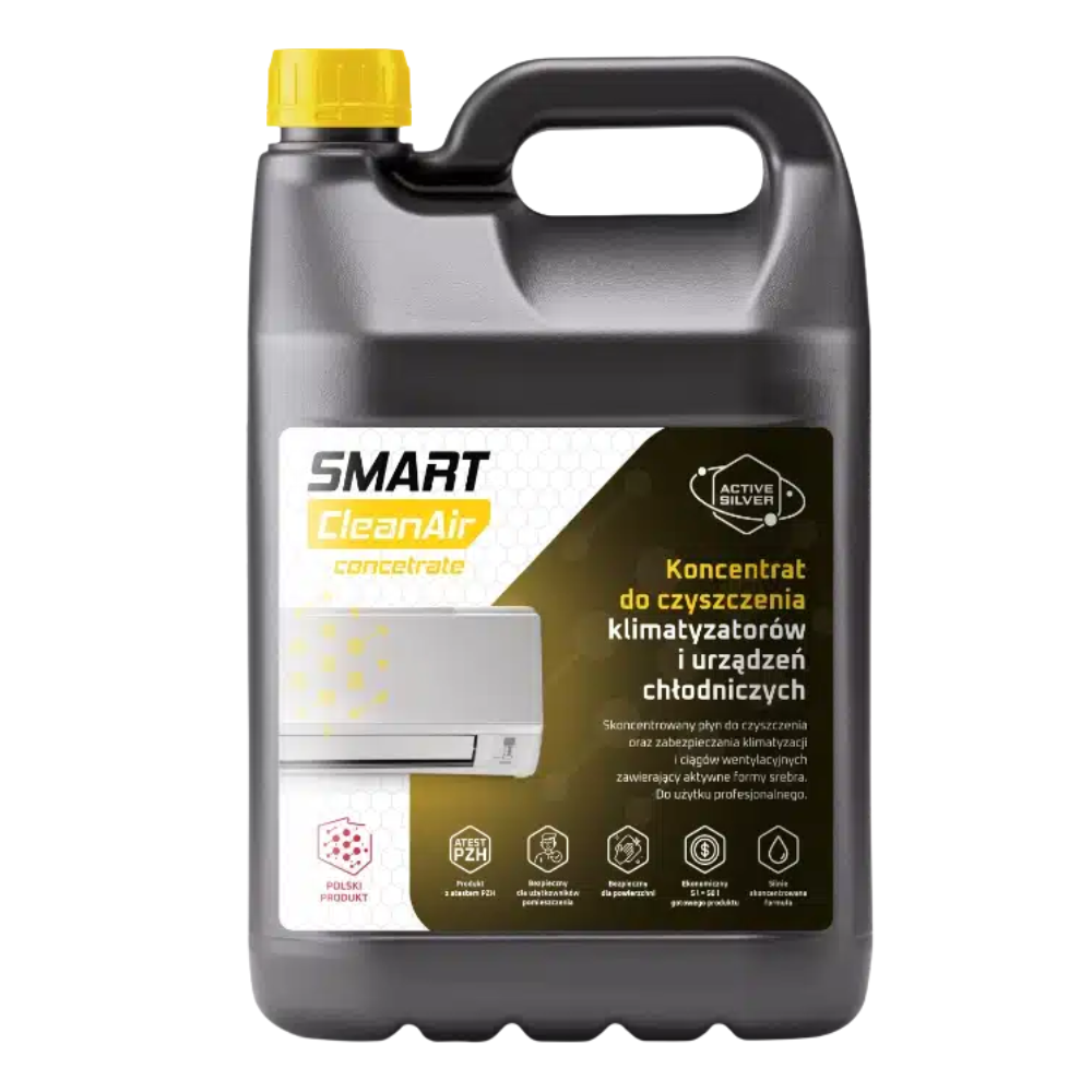 Smart CleanAir, Smart CleanAir Concentrate 5L, koncentrat do klimatyzacji, czyszczenie HVAC, preparat do wentylacji, chemia profesjonalna HVAC, koncentrat do klimatyzatorów, gruntowne czyszczenie systemów wentylacyjnych, usuwanie kurzu i osadów, konserwacja klimatyzacji, czyszczenie wymienników ciepła, czyszczenie parownika, czyszczenie skraplacza, serwis klimatyzacji, preparat serwisowy HVAC