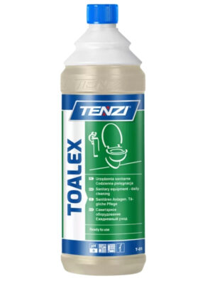 TENZI Toalex, Toalex 1L, żel do WC, żel do toalety, środek do WC, płyn do WC, preparat do toalety, środek do dezynfekcji WC, dezynfekcja toalety, mycie toalety, środek z chlorem, aktywny chlor, żel z chlorem, usuwanie pleśni, wybielanie fug, czyszczenie fug, środek do łazienki, chemia profesjonalna, środki czystości TENZI, preparat sanitarny
