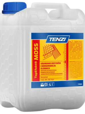 TENZI TopEfekt MOSS, TopEfekt MOSS 5L, środek na mech, preparat na mech, środek na glony, preparat na glony, środek na grzyby, preparat grzybobójczy, usuwanie mchu, usuwanie glonów, usuwanie porostów, czyszczenie elewacji, preparat do elewacji, środek do dachów, czyszczenie dachu, ochrona elewacji, konserwacja elewacji, preparat biobójczy, koncentrat na mech, TENZI MOSS
