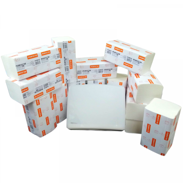 Zestaw startowy podajnik na ręczniki ZZ biały + 14 bind ręczniki jednorazowe ZZ DKP006 (1)