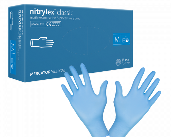 Nitrylowe rękawice ochronne rozmiar M w kolorze niebieskim. To jednorazowy produkt medyczny, o uniwersalnym zastosowaniu. Bezpudrowe, elastyczne i wygodne.