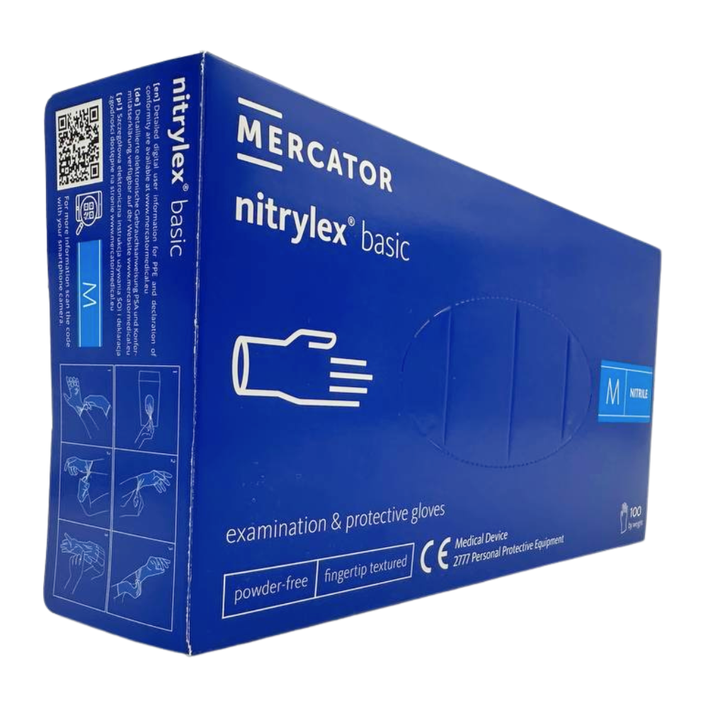 Nitrylex Basic Dark Blue rozmiar M, to jednorazowe rękawice ochronne o uniwersalnym zastosowaniu. Bezpudrowe, gładkie, elastyczne i wygodne w użyciu.
