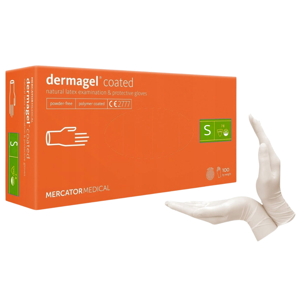 rękawice lateksowe, rękawice bezpudrowe, rękawice diagnostyczne, rękawice medyczne, rękawice ochronne, rękawice jednorazowe, DERMAGEL COATED, rękawice lateksowe S, rękawice kremowe, rękawice polimerowe, rękawice coated, rękawice do badań, rękawice do zabiegów, rękawice do kosmetyczki, rękawice do laboratorium, rękawice do SPA, rękawice hipoalergiczne, rękawice elastyczne, rękawice medyczne klasy I, rękawice ŚOI kategorii III