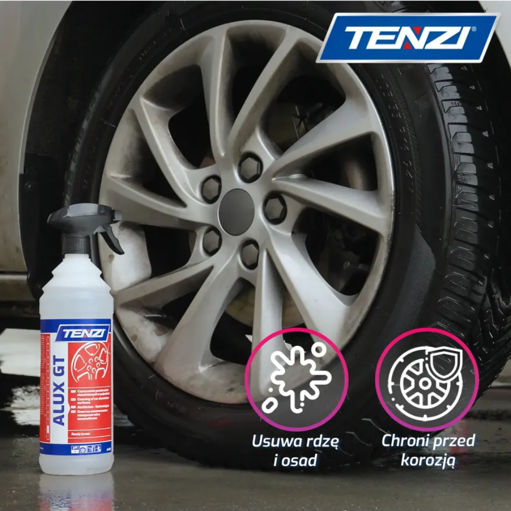 alux gt, tenzi alux gt, środek do mycia felg, preparat do felg aluminiowych, czyszczenie felg, usuwanie nalotu z felg, kwasowy środek do felg, felgi aluminiowe czyszczenie, czyszczenie nadkoli, środek do metalu, czyszczenie stalowych elementów, eliminacja rdzy, osad z klocków hamulcowych, chemia samochodowa, preparat antykorozyjny, profesjonalne środki do mycia, czyszczenie pojazdów, gotowy preparat do felg, mycie felg bez rozcieńczania, tenzi chemia samochodowa