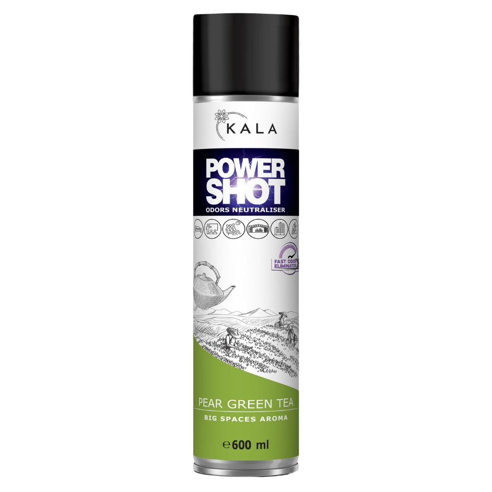 Kala Power Shot, neutralizator zapachów, kala power shot pear green tea, odświeżacz powietrza 600ml, odświeżacz zapachowy do pomieszczeń, neutralizator przykrych zapachów spray, zapach gruszka zielona herbata, odświeżacz do toalety, zapach do biura, profesjonalny odświeżacz powietrza, neutralizacja zapachów, spray zapachowy do wnętrz, odświeżacz WC, zapach do lokalu usługowego, odświeżacz do hotelu, aromat premium do pomieszczeń, profesjonalna chemia zapachowa, neutralizator woni, zapach do przestrzeni publicznych, odświeżacz powietrza firmy